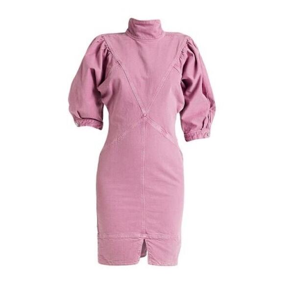 ISABEL MARANT ÉTOILE PUFF SLEEVE DENIM DRESS IN PINK size 34 / us XS - Picture 4 of 15